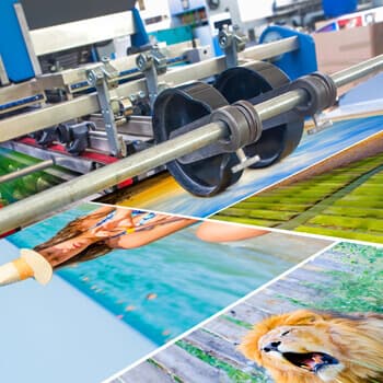 A printer prints colorful images.